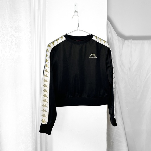 KAPPA 🦋 crop top long sleeve shirt • S • black and gold - Picture 1 of 9